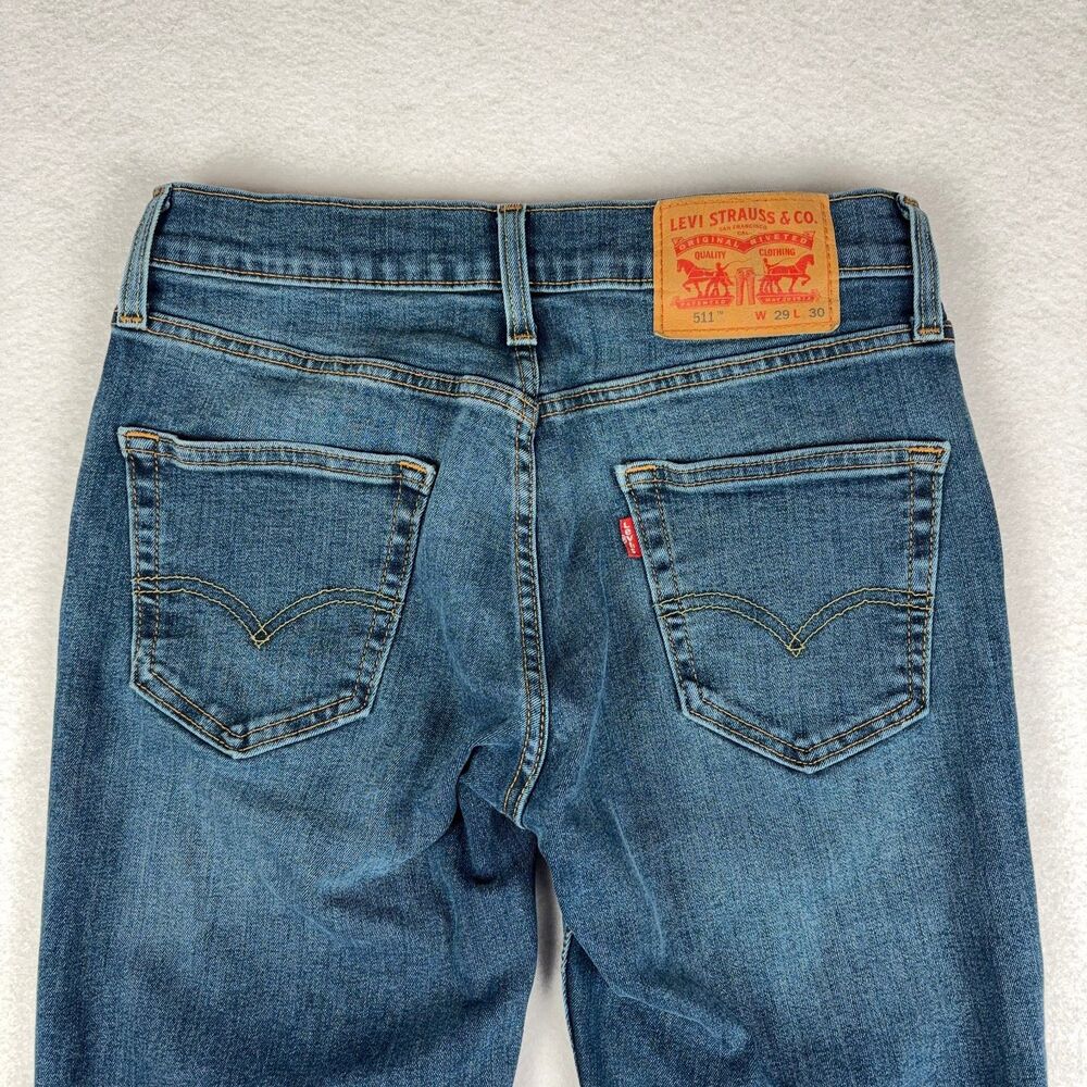 Levi's 511 Slim Fit Jeans Men's W29 L30 Light Wash Stretch Denim Classic euc - Picture 3 of 11